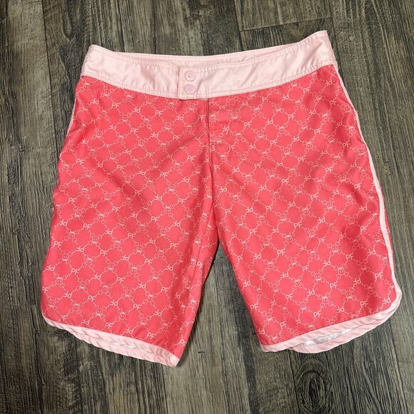 RARE Y2K PAUL FRANK Swimmer PF Skurvy Skull Board Shorts Surf Size 27 Women Pink - Picture 1 of 6